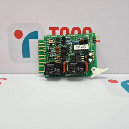 Electronic circuit board with visible branding on a white background