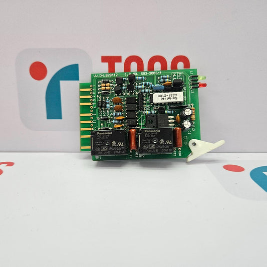Electronic circuit board with visible branding on a white background