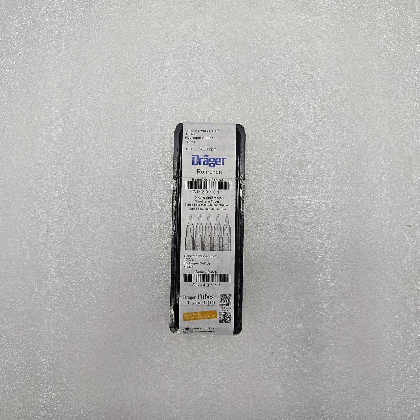Drager CH29101 Hydrogen Sulfide 100/a Gas Detection Tube 100 To 2000 ppm
