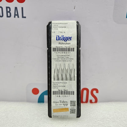 Drager CH29901 Carbon Monoxide 0.3B Gas Detection Tube with labels on a white background