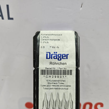 Drager CH29901 Carbon Monoxide 0.3B Gas Detection Tube with label on a gray background