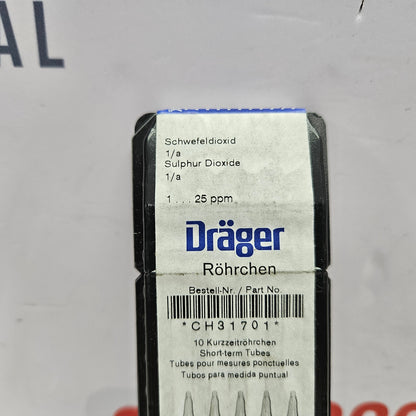 Drager CH31701 Sulphur Dioxide 1a Gas Detection Tube 1 To 25 ppm with label on a white background