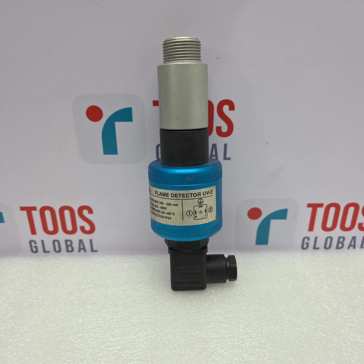 ESA Pyronics UV-2 Flame detector with blue and black design on a white background with 'TOOS GLOBAL' branding.