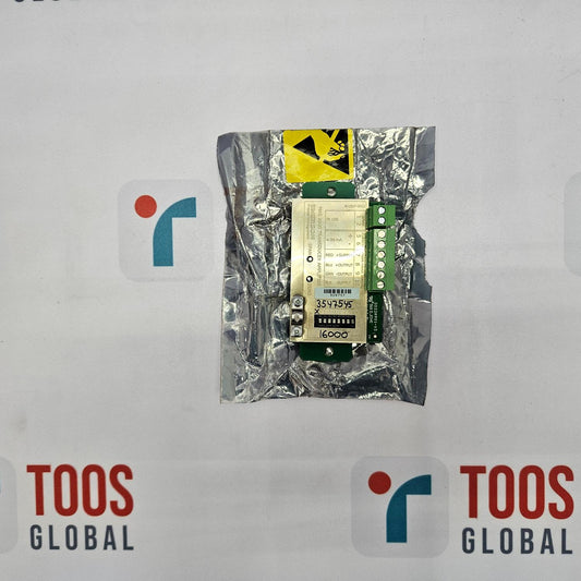 Electronic module in clear packaging with a warning label on a TOOS GLOBAL branded background