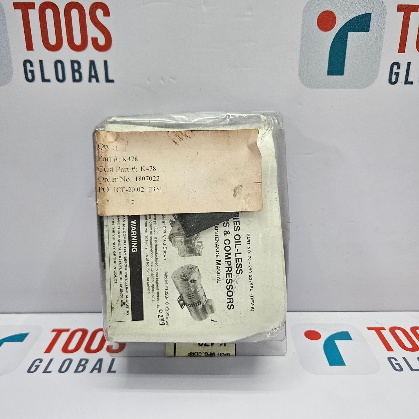 Product packaging with technical documentation on a branded background