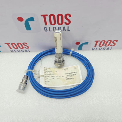 A blue industrial sensor cable with a GE Panametrics M PROBE Moisture Sensor 248110-A With Cable SY011-TF0804SH2F2-01 sensor, shown on a white surface with a branded TOOS GLOBAL backdrop.