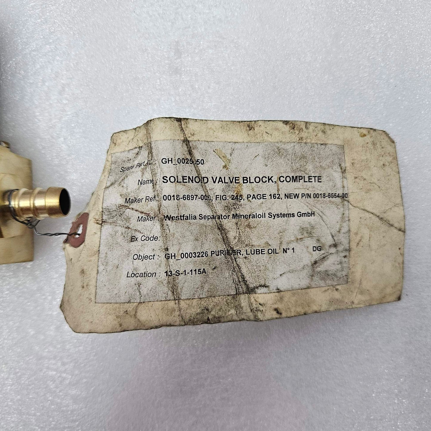 Gea Westfalia Separator 0018-6654-000 Solenoid Valve Assy OSD Separator LABLE
