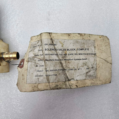 Gea Westfalia Separator 0018-6654-000 Solenoid Valve Assy OSD Separator LABLE
