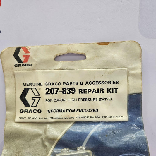 Graco 207-839 Repair Kit For 204-940 High Pressure Swivel