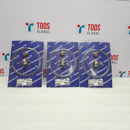 Three packages of Grundfos parts on a white background with TOOS Global branding.
