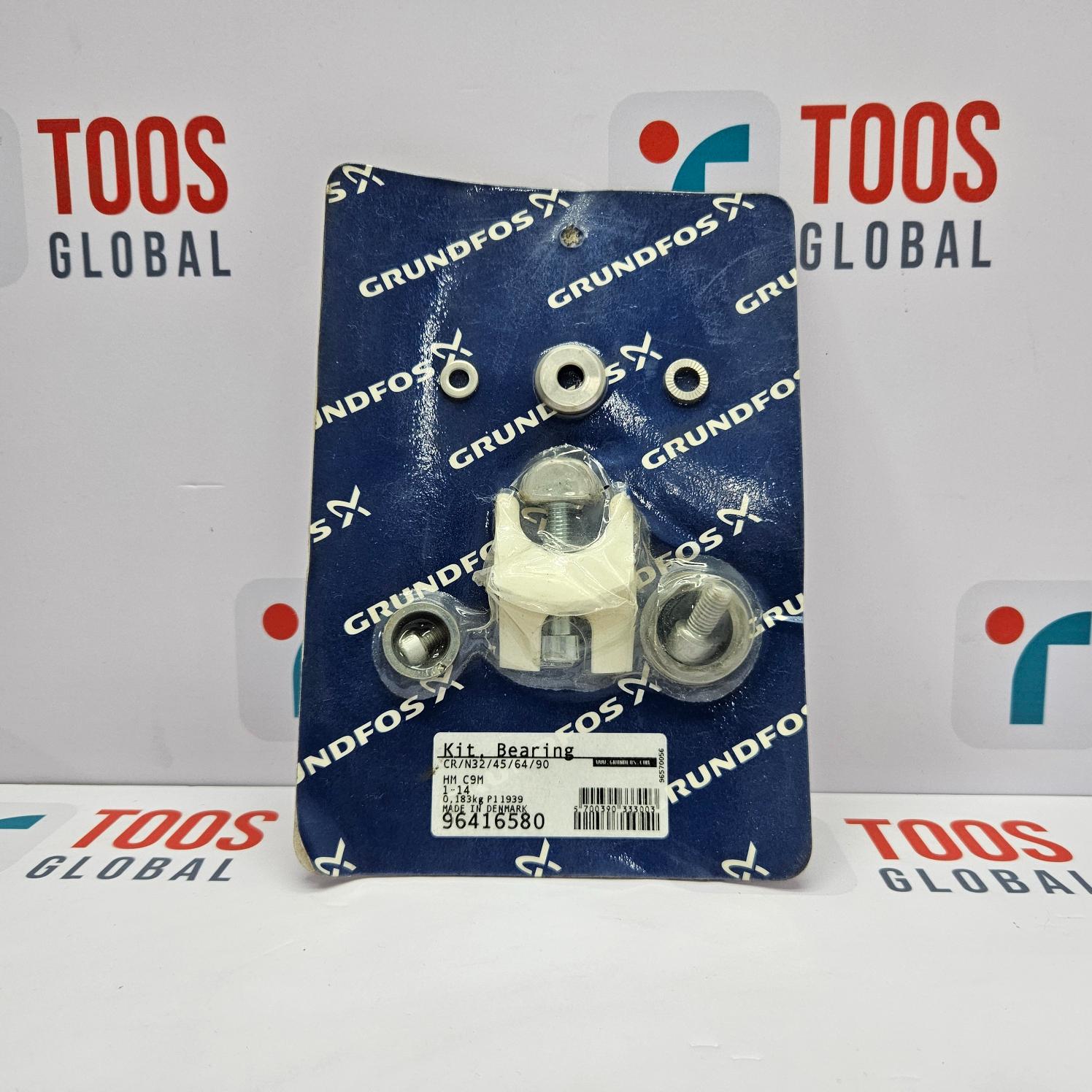 Grundfos bearing kit packaging with visible white bearing components and branding details.