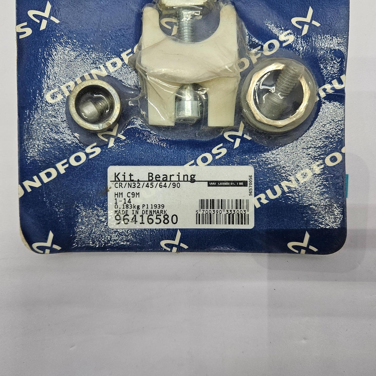 Grundfos bearing kit packaging with bearings on a blue background