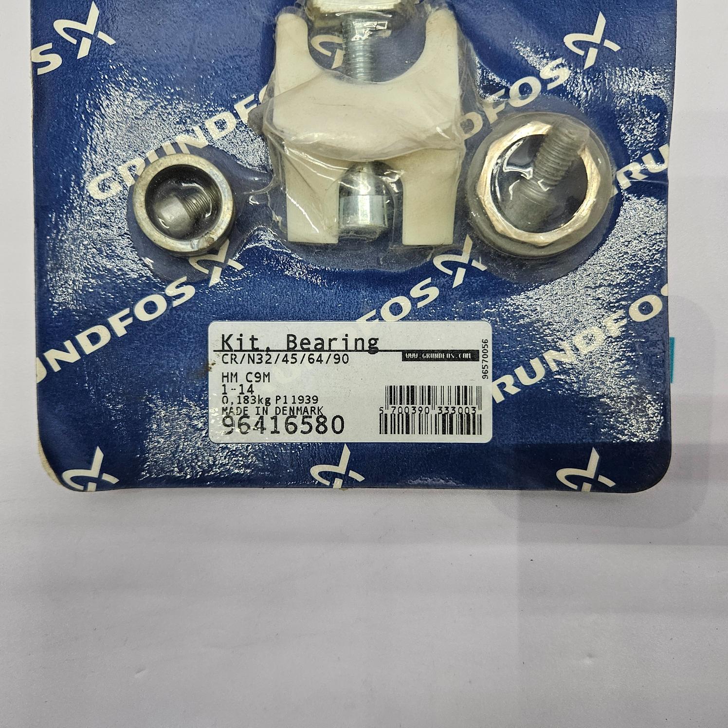 Grundfos bearing kit packaging with bearings on a blue background