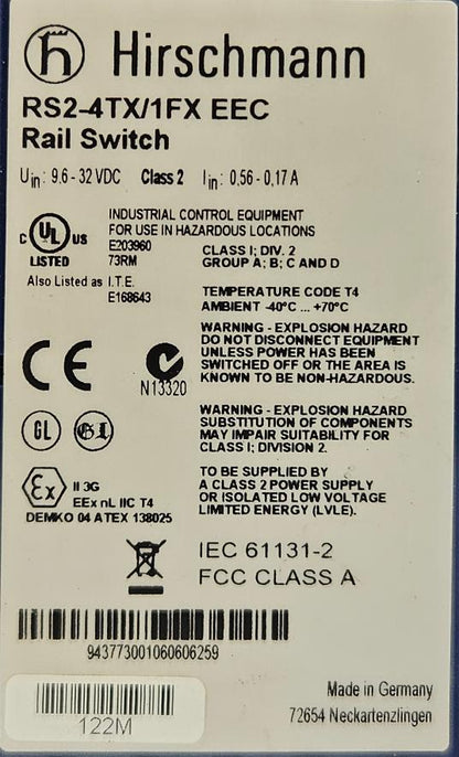 HIRSCHMANN RS2-4TX/1FX EEC RAIL SWITCH