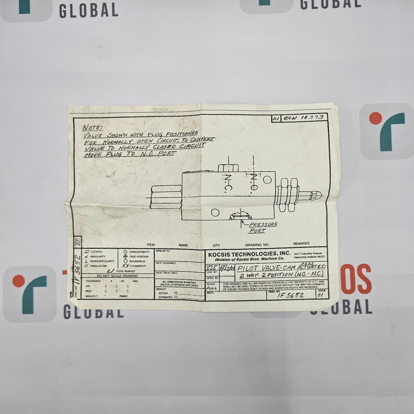 Kocsis 5555 (860009) Cam Actuated Pilot Valve 2 Way New