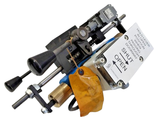 Mechanical device with various components on a white background