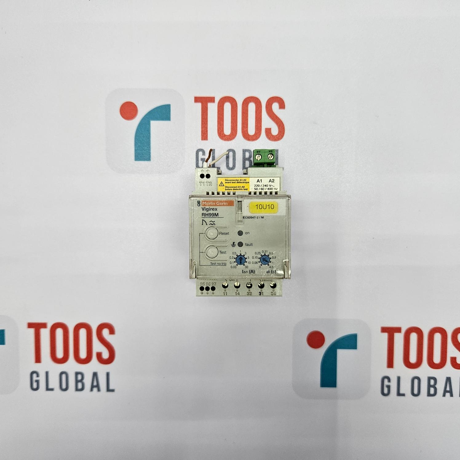 Electrical control panel with TOOS Global branding on a light gray background