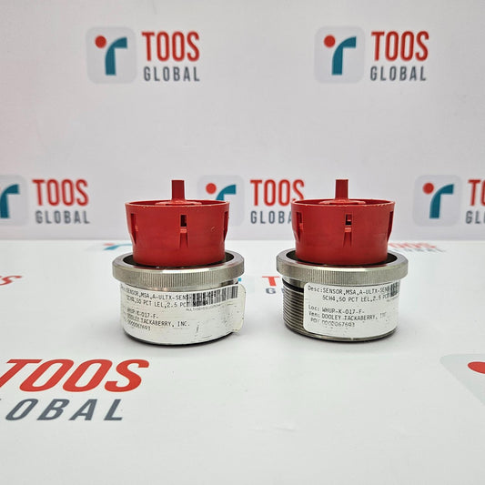 MSA A-ULTX-SENS-31-1-C METHANE SENSOR Two red cylindrical devices with metallic bases on a white background with 'TOOS GLOBAL' branding.