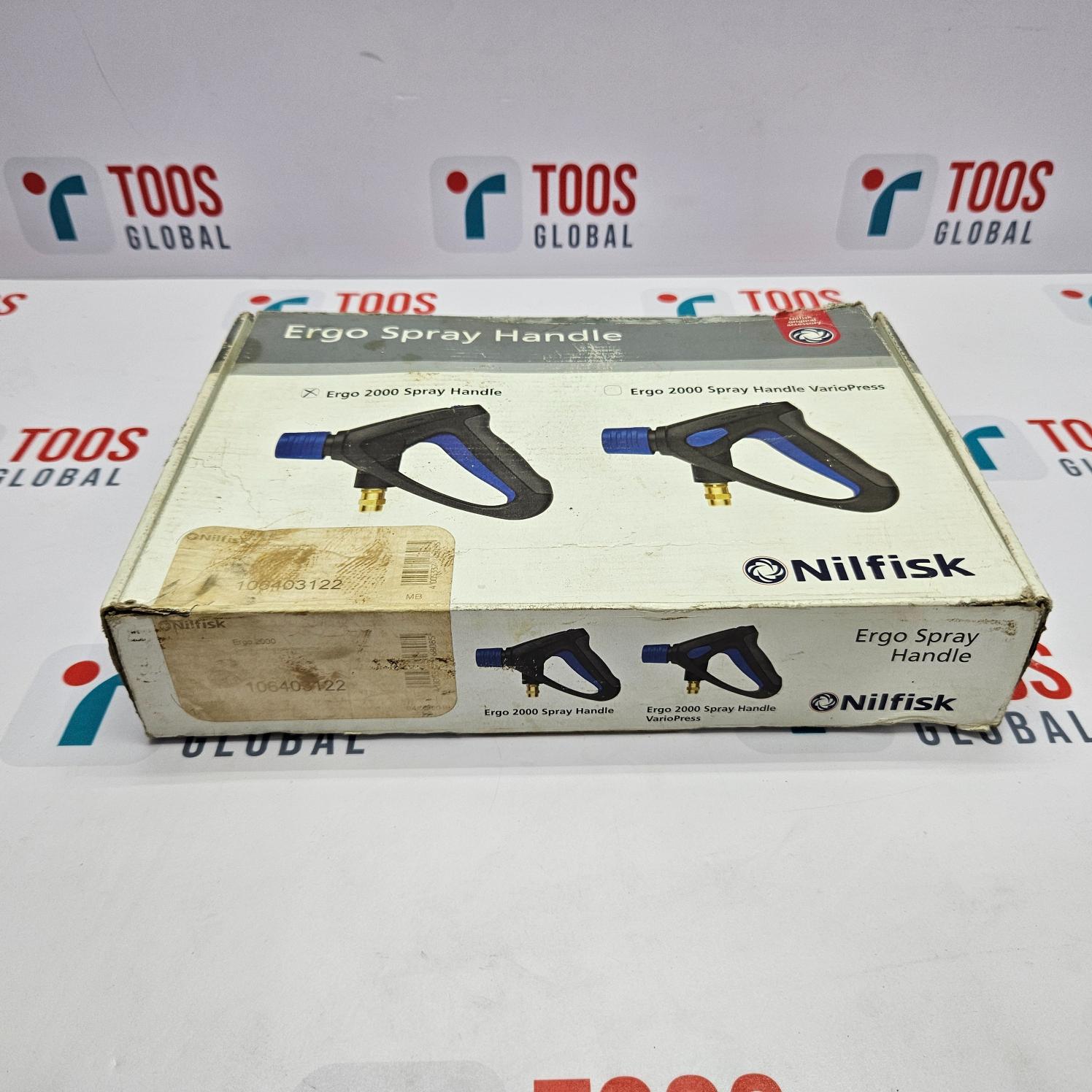 Box of Ergo Spray Handles with branding on a white background