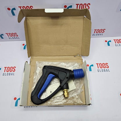 NILFISK ERGO 2000 SPRAY HANDLE 300BAR-4350PSI Car wash spray gun in a cardboard box with a transparent plastic cover.