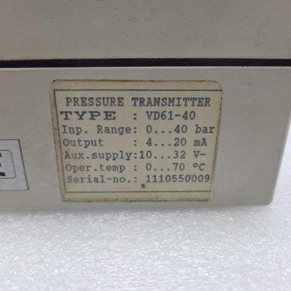 NORIS VD61-40 NORIPRESS PRESSURE TRANSMITTER 0...40bar Pmax= 40bar