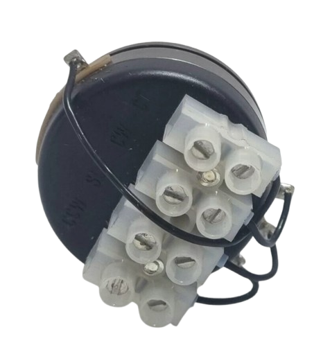 Mechanical component with multiple cylindrical parts and wiring on a white background