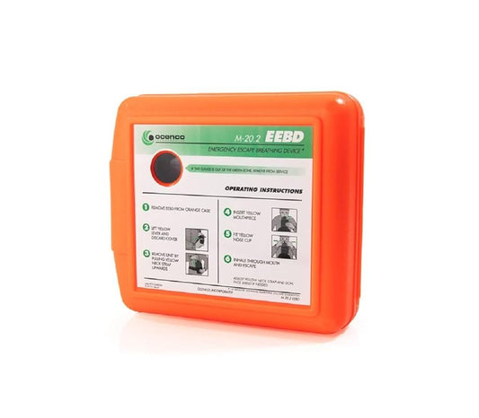 OCENCO EEBD (Emergency Escape Breathing Device) M-20.2 packaging with label on a white background