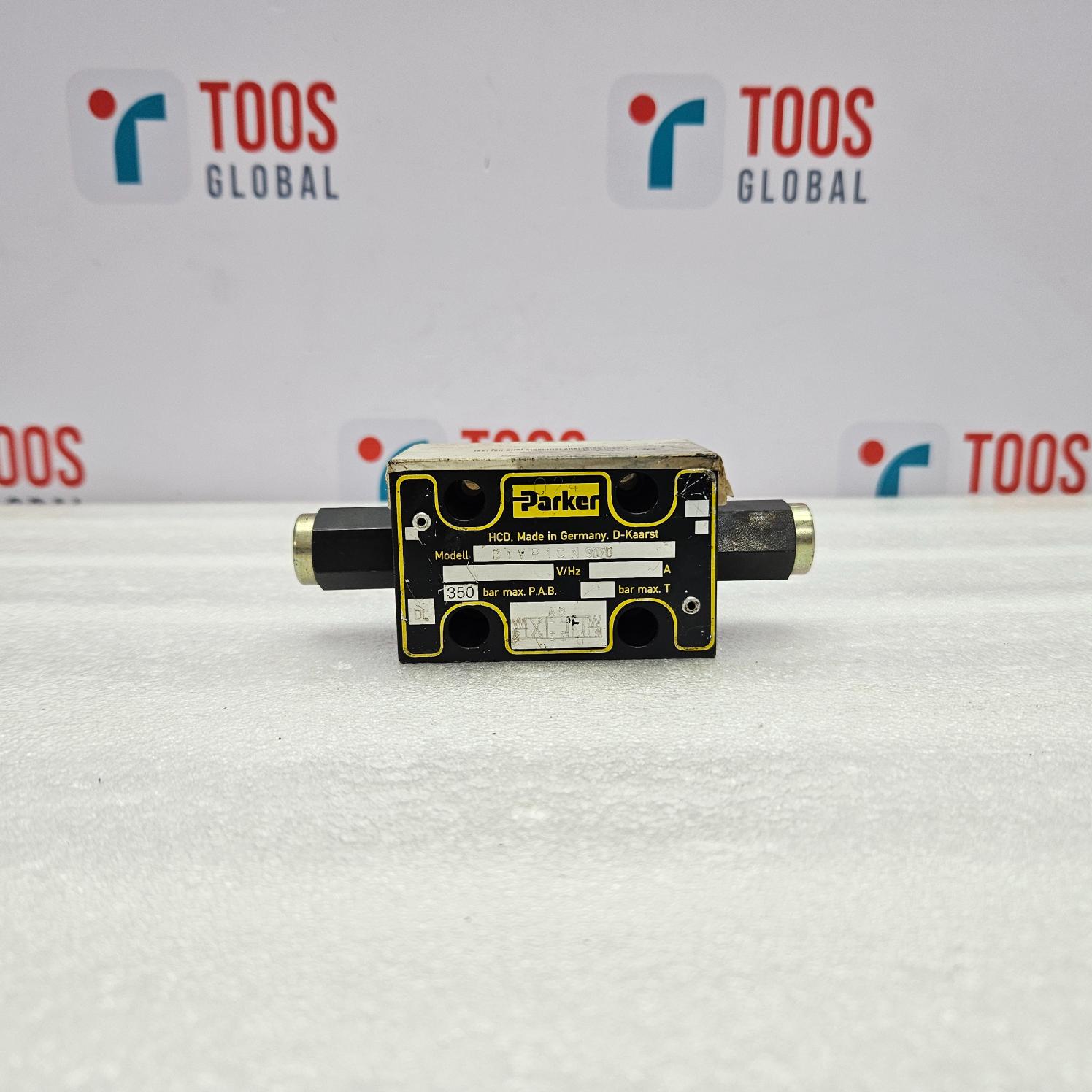 PARKER D1VP1CN9070 PILOT VALVE Parker component on a white surface with 'TOOS Global' branding in the background.