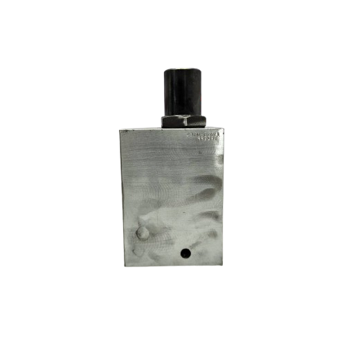 Silver rectangular perfume bottle with black cap on a white background