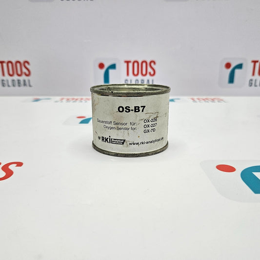 RIKEN KEIKI OS-B7 OXYGEN SENSOR canister, predominantly silver in color, with brand and model number printed on the side.