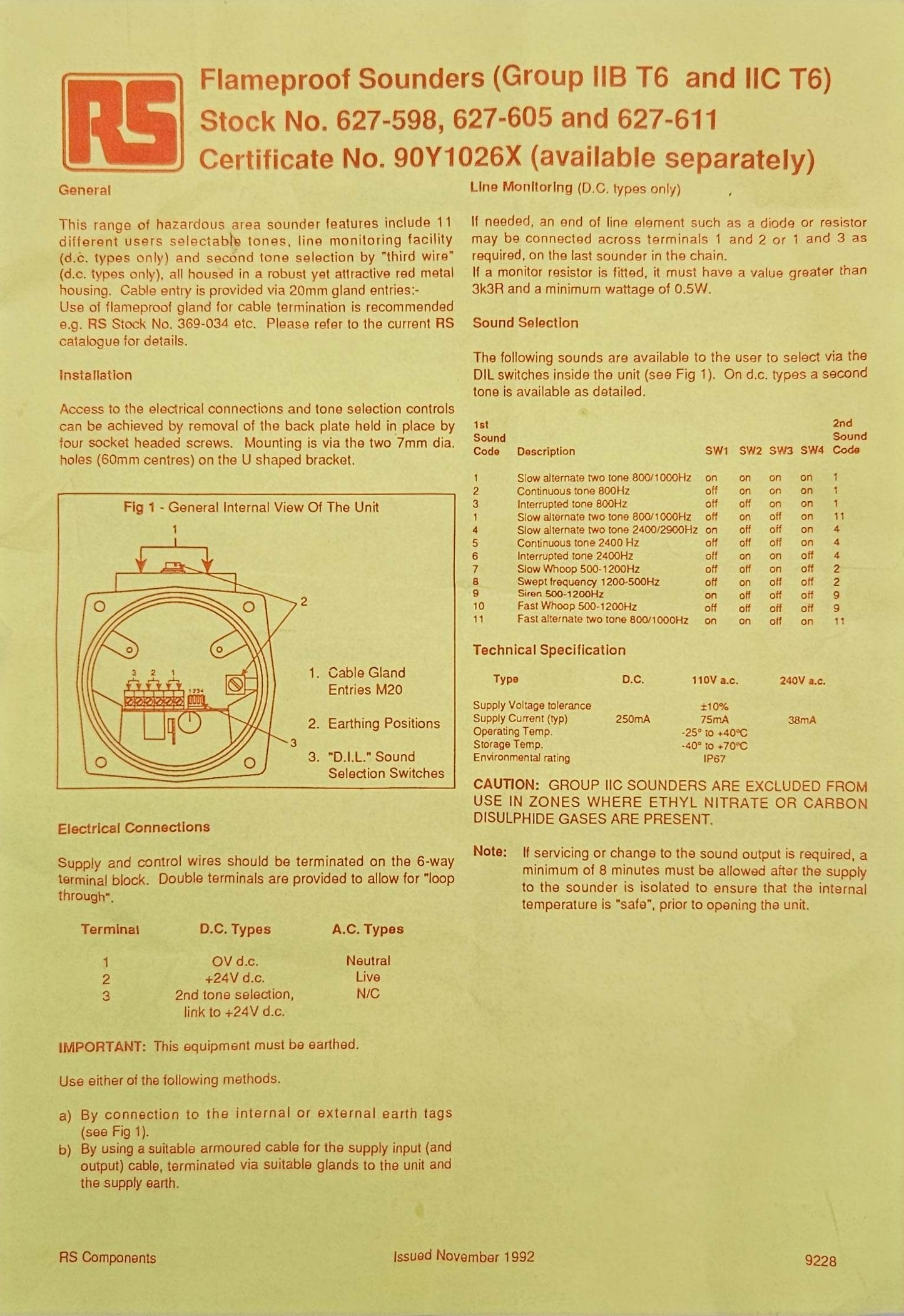 RS 627-611 Yodalarm Siren Y07c/c Clifford & Snell Ltd New