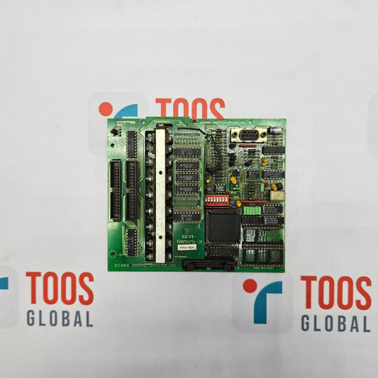 Green electronic circuit board with 'TOOS' branding on a gray background