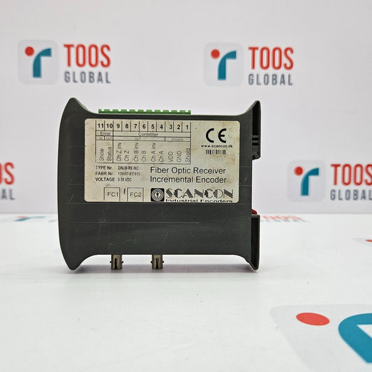SCANCON DINJB-RX-INC INCREMENTAL ENCODER 5-30VDC SCANCON incremental encoder, with a black casing, model DINJB-RX-INC, designed to operate with a 5-30VDC power supply.