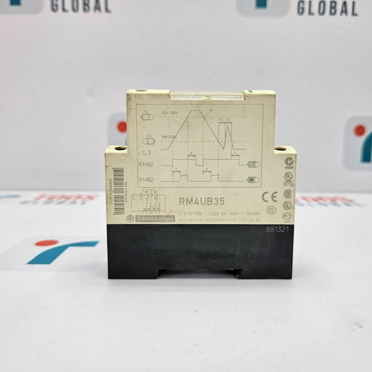 Electrical relay module with technical drawings on a white background