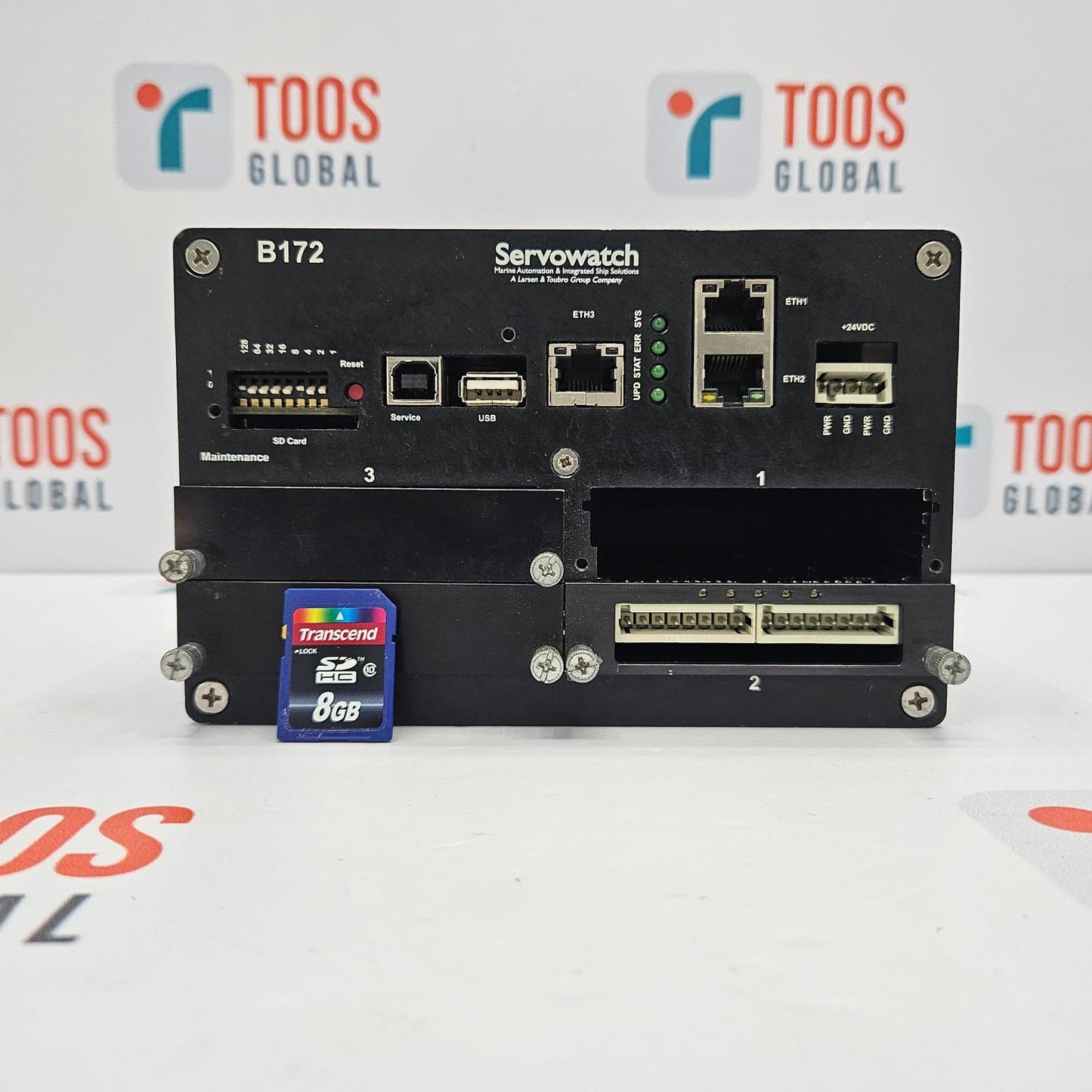 SERVOWATCH B172 WITH B172-5090 Electronic device with ports and a SD card on a white background with 'TOOS GLOBAL' branding.