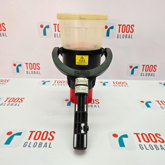 Black and beige tool with a warning label on a TOOS GLOBAL branded background