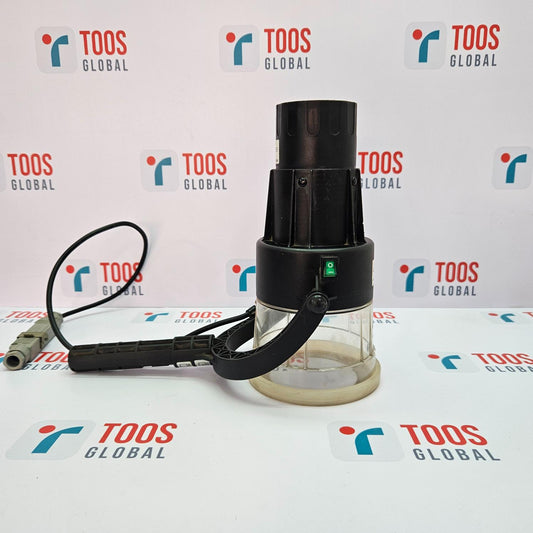 SOLO 424-001 HEAT DETECTOR TESTER 220-240V A SOLO heat detector tester, primarily black and clear in color, with a power cord and a cylindrical shape.