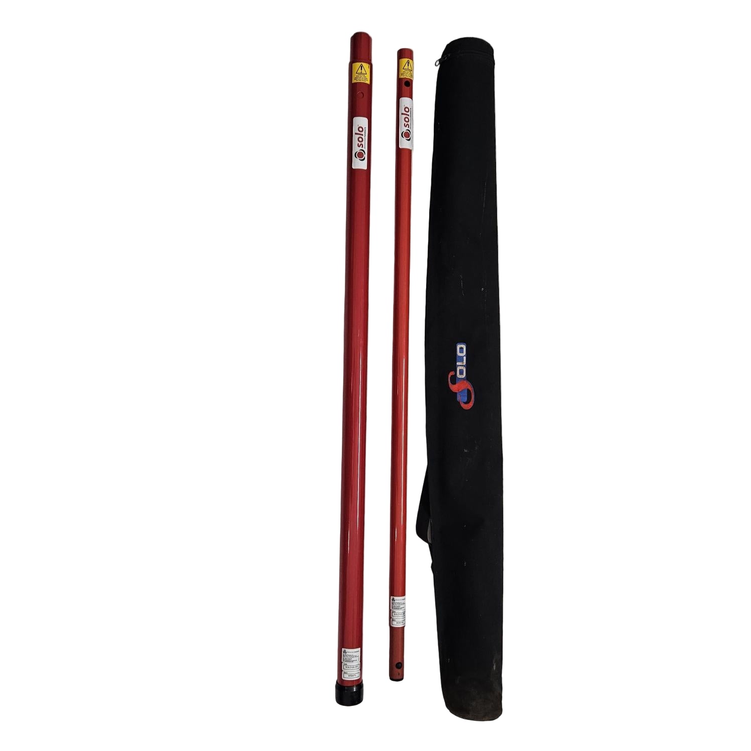 Two SOLO NO CLIMB 100-001 TELESCOPIC ACESS POLE 4 SECTION & SOLO 101-001 SET NEW with a black carrying case on a white background
