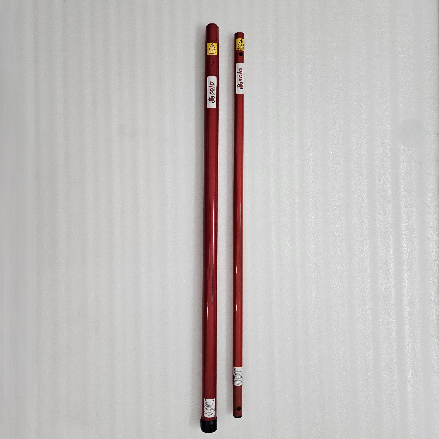 Two red poles with labels on a white background