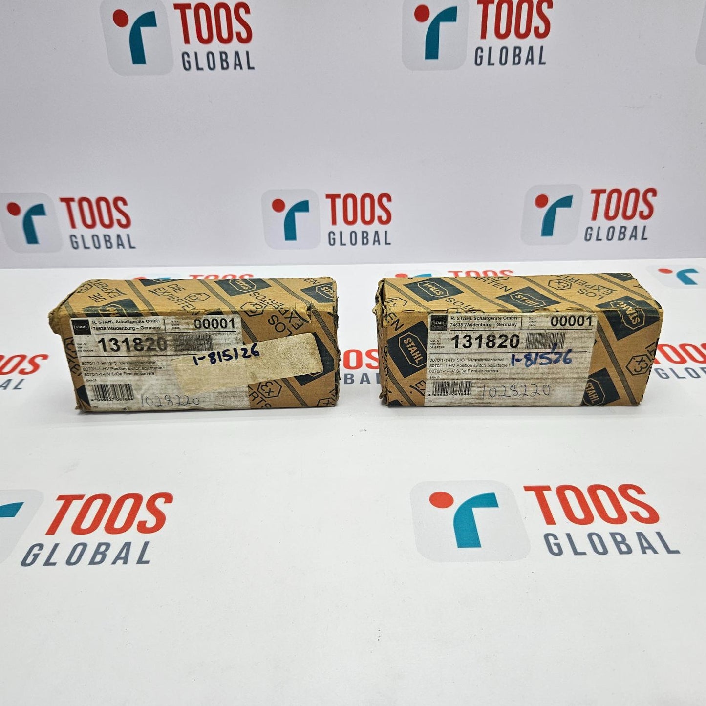 STAHL 8070/1-1-HV POSITION SWITCH NEW Two STAHL position switch packages with model number 8070/1-1-HV visible, on a surface with TOOS GLOBAL branding.
