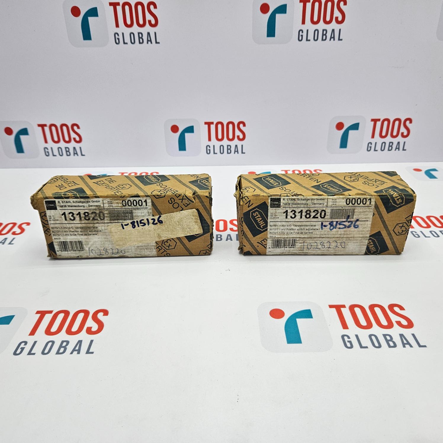 STAHL 8070/1-1-HV POSITION SWITCH NEW Two STAHL position switch packages with model number 8070/1-1-HV visible, on a surface with TOOS GLOBAL branding.