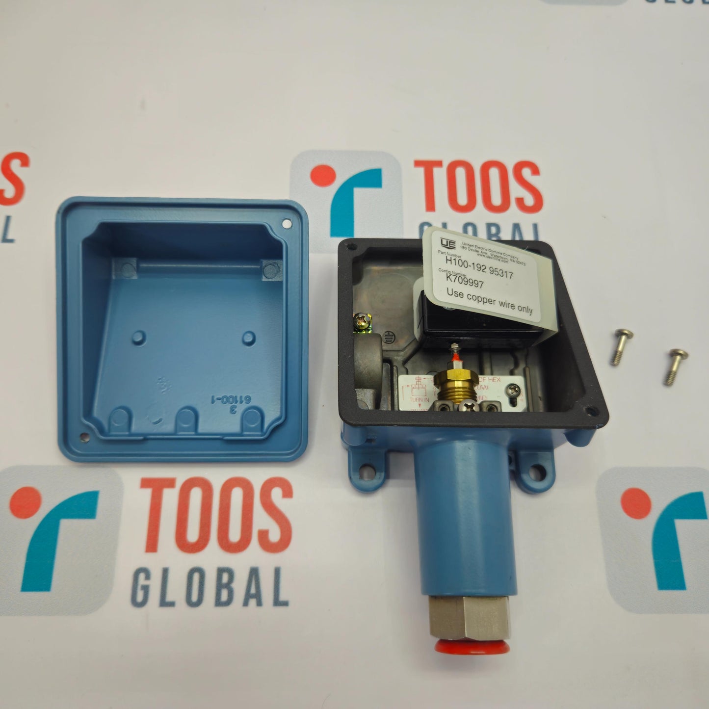 UNITED ELECTRIC H100-192 95317 DIFFERENTIAL PRESSURE SWITCH on a white background with 'TOOS GLOBAL' branding.