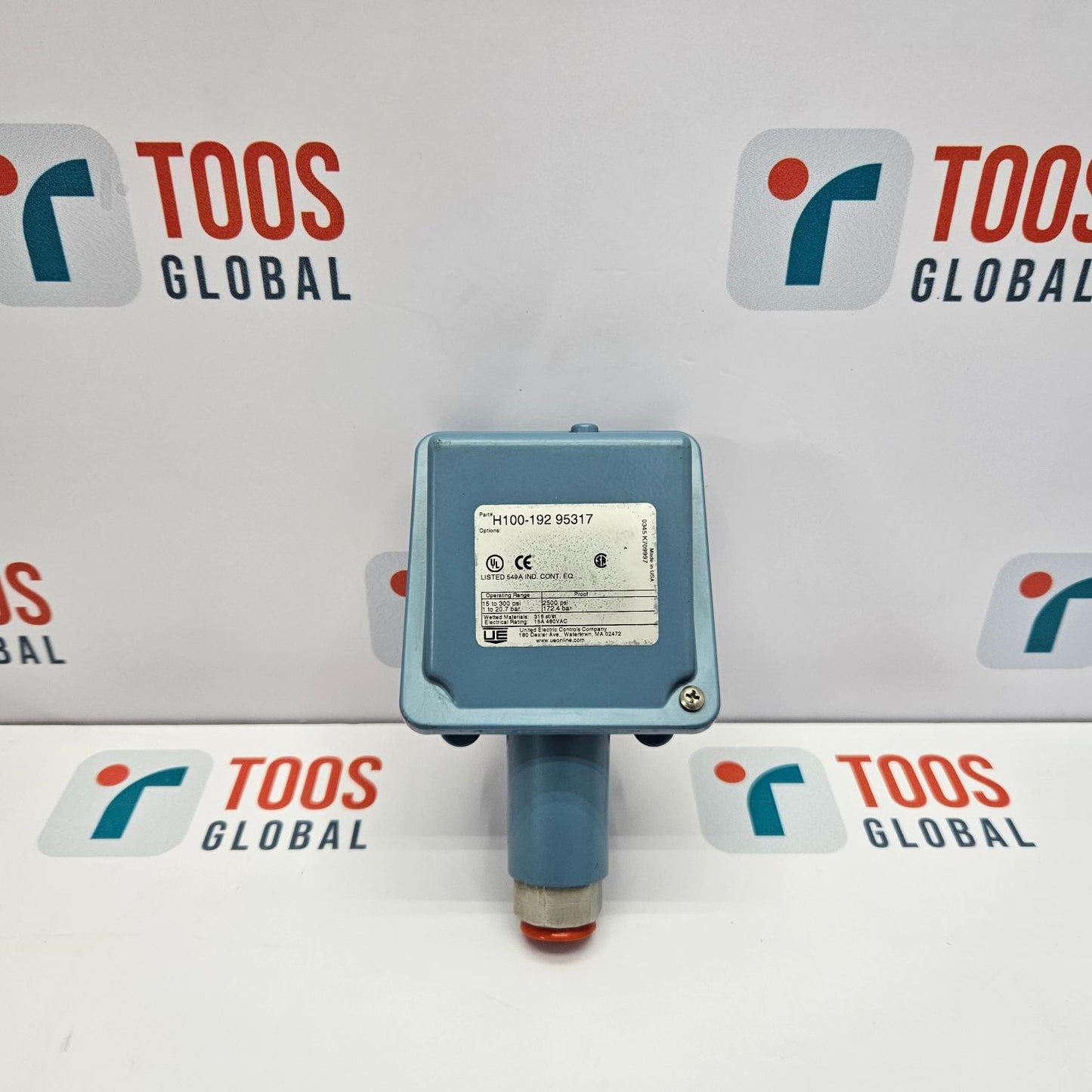UNITED ELECTRIC H100-192 95317 DIFFERENTIAL PRESSURE SWITCH on a white background featuring 'TOOS GLOBAL' logos.