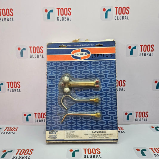 Packaged cap hooks with Uniweld branding on a TOOS Global branded background