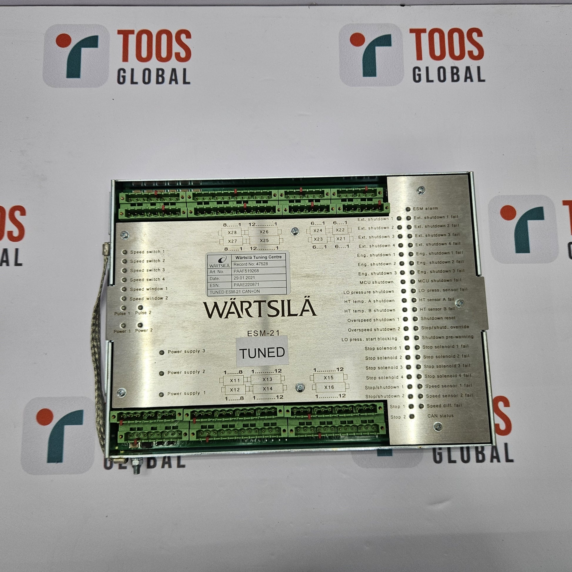 Wartsila electronic control unit on a white background with TOOS Global logos.