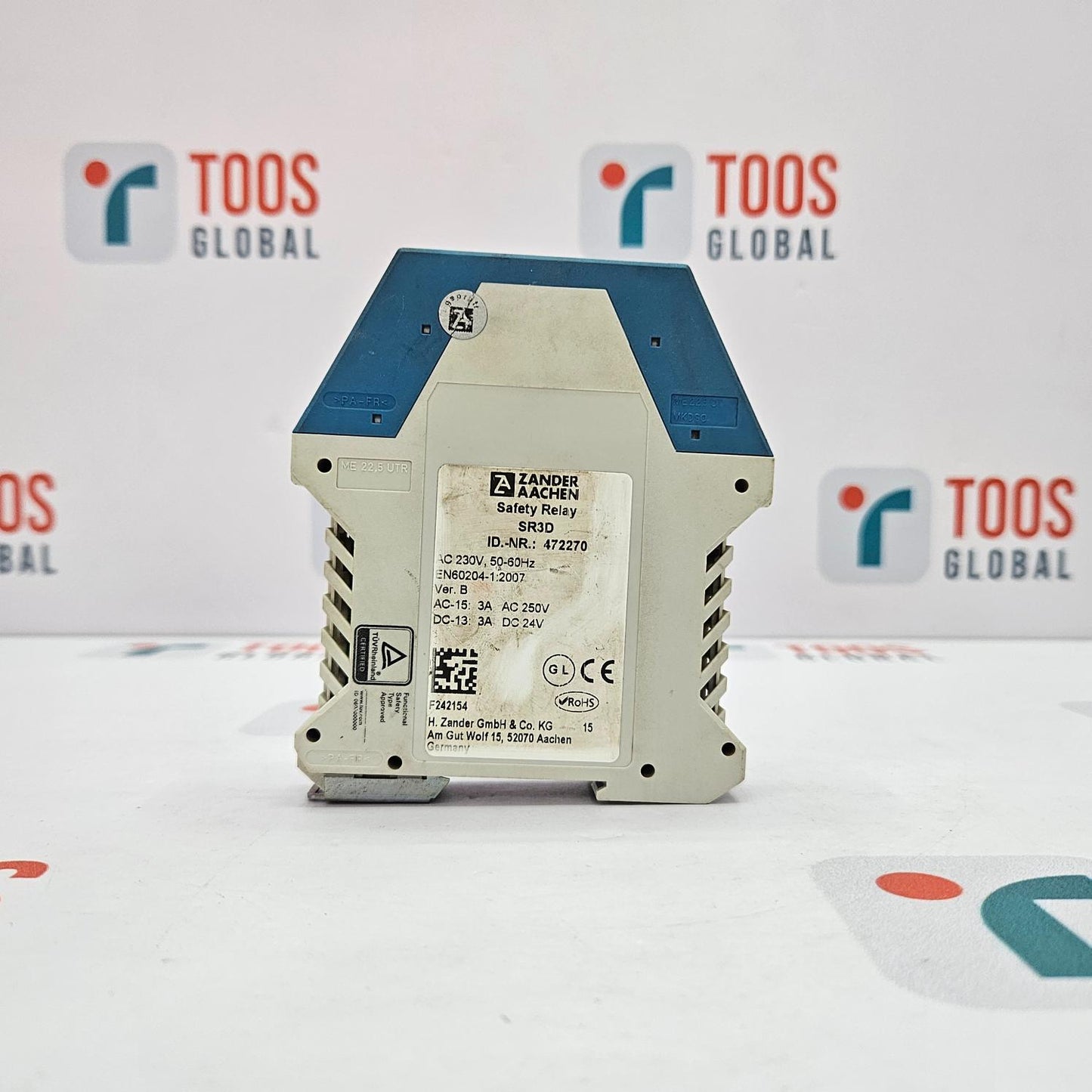 Electrical component with branding on a white background