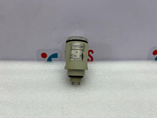 Mechanical component on a white background with a blurred logo in the background
